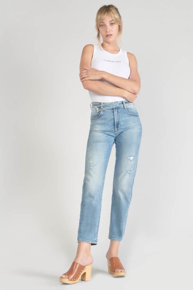 Basic 400/17 mom taille haute 7/8ème jeans destroy bleu N°4