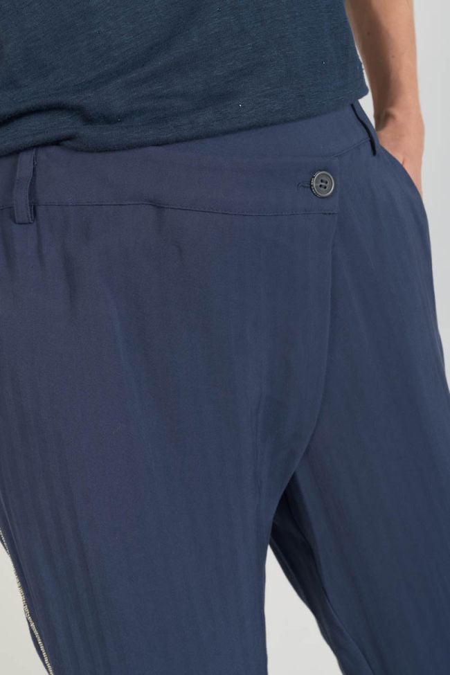 Pantalon Reydel bleu marine à fermeture asymétrique