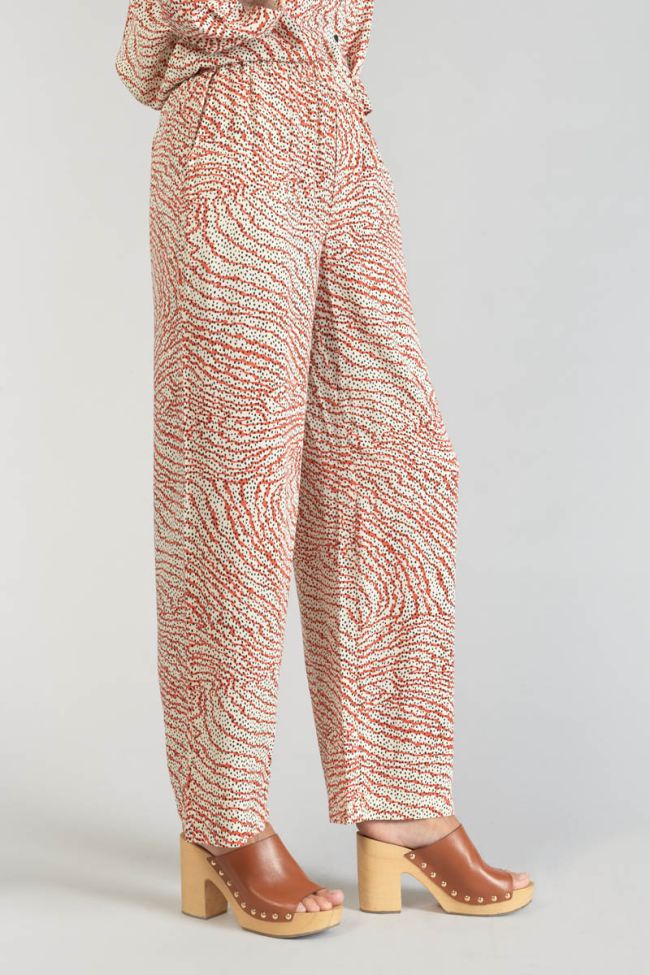 Pantalon fluide Yesa à motif orange et noir
