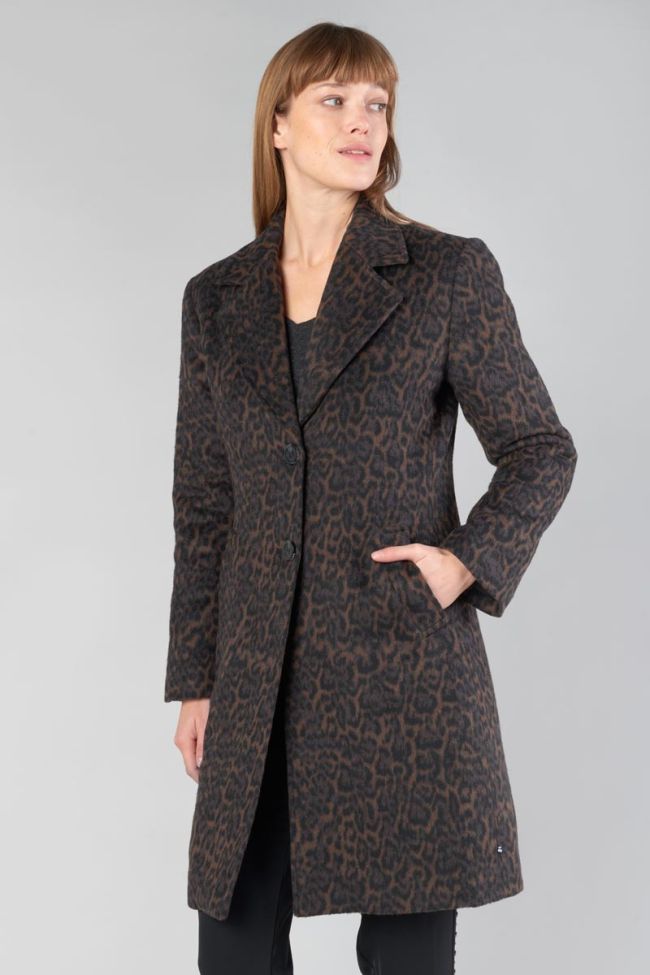 Manteau mi-long Agathe à motif léopard