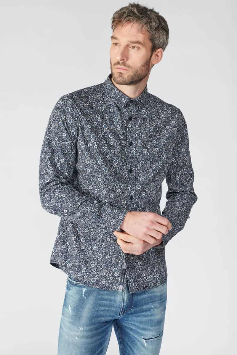 Chemise Fabion bleu marine à motif fleuri