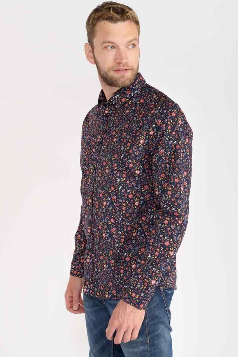 Chemise Lukal bleu marine motif fleuri